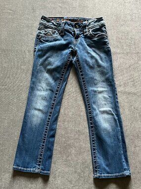 Rock Revival Mid Rise Capri Jeans Women 25 Blue Denim Cotton Stretch Pockets